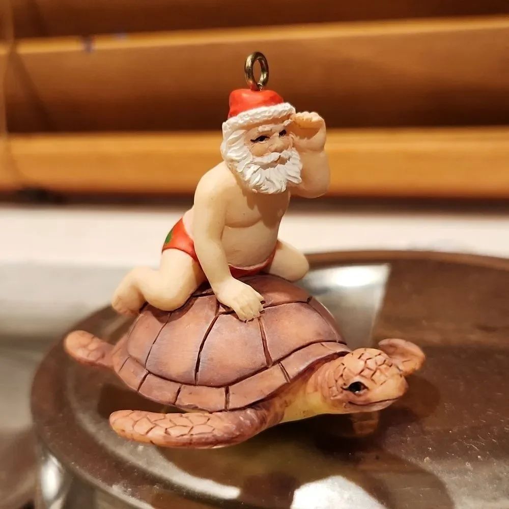 Santa Riding Turtle Christmas Ornament